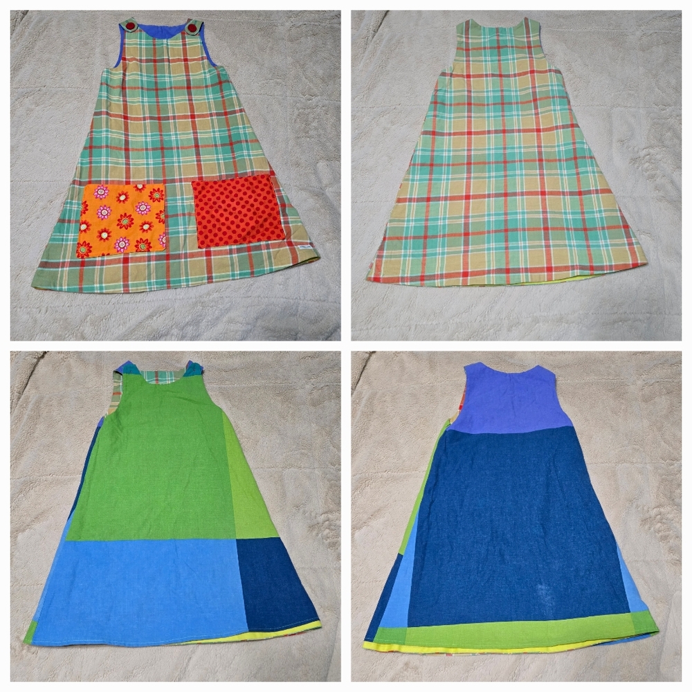 Reversible Plaid Kids Dress Colorful Spring and Summer dress, S